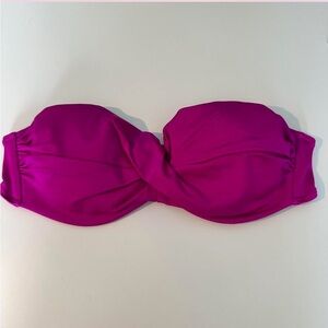 Vibrant Secret Swim Twisted Bandeau Magenta Strapless Bikini Top Size 34B